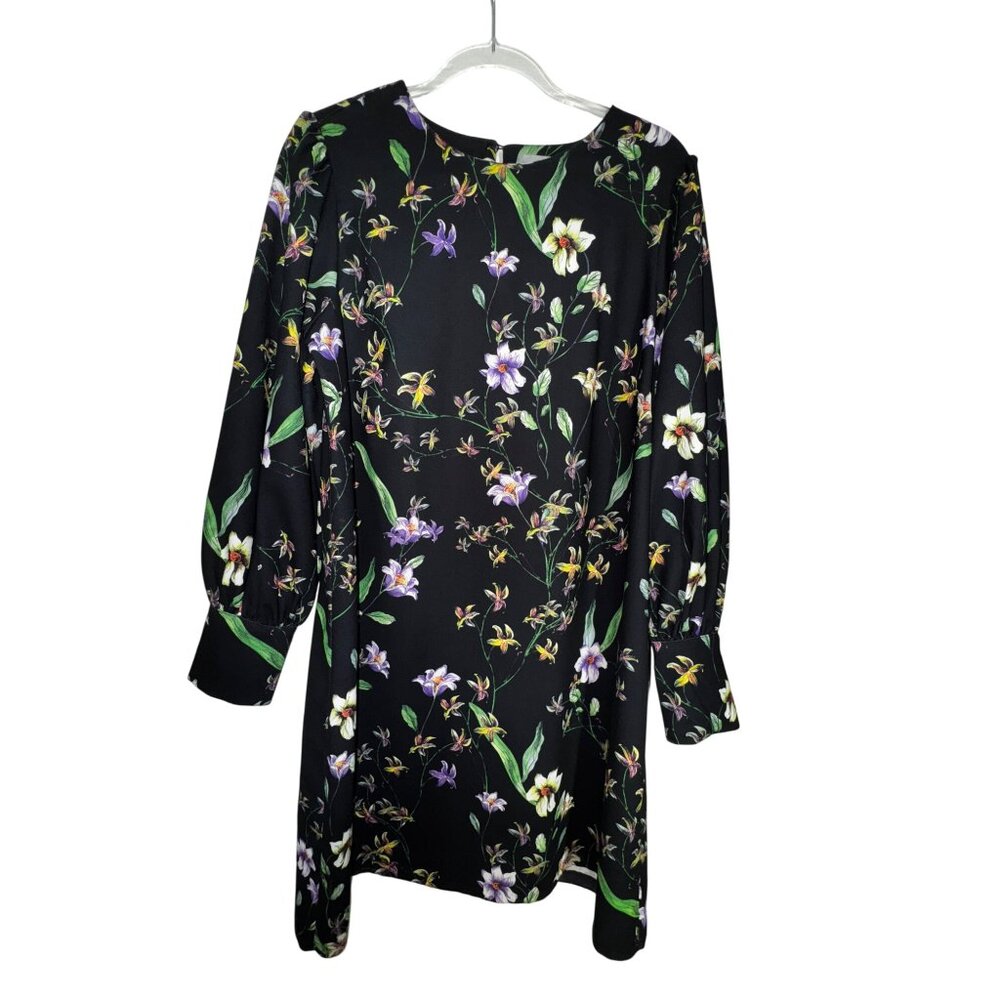 Floral Black Long-Sleeve Dress By H&M‎ Size 14 Boho Hippie Classic Cute Large